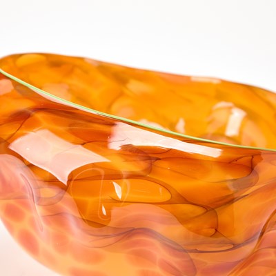 Lot 405 - Dale Chihuly Two-Piece Hand-Blown Glass Orange Macchia Basket With Green Lip Wrap
