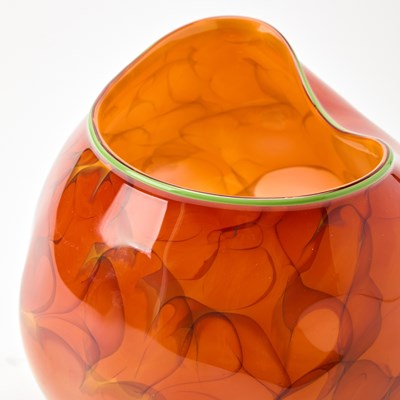 Lot 405 - Dale Chihuly Two-Piece Hand-Blown Glass Orange Macchia Basket With Green Lip Wrap