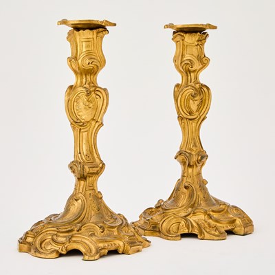 Lot 334 - Pair of Louis XV Style Gilt Bronze Candlesticks
