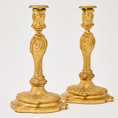 Lot 339 - Pair of Louis XV Style Gilt Bronze Candlesticks