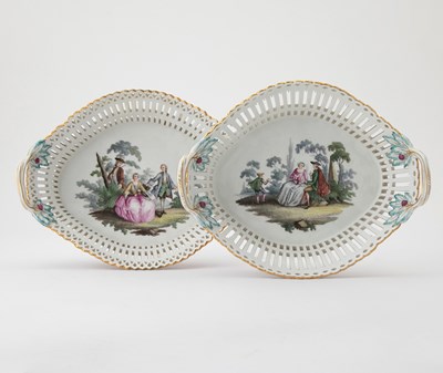 Lot 513 - Pair of Berlin KPM Porcelain Reticulated Oval Twin-Handled Baskets