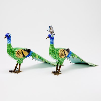 Lot 402 - A Pair of Chinese Cloisonne Enamel Peacocks