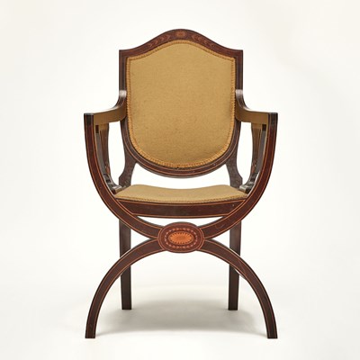 Lot 194 - Edwardian Inlaid Mahogany Curule Form Armchair
