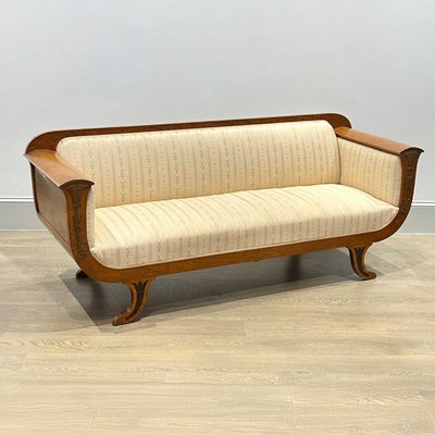 Lot 1053 - Biedermeier Maple Upholstered Sofa