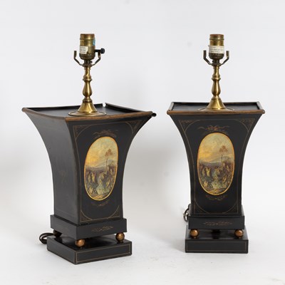 Lot 40 - Pair of Victorian Style Painted Tole Lamps