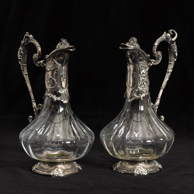 Lot 41 - Pair of Cristallerie Lorraine Silverplate and Crystal Pitchers
