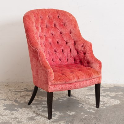 Lot 51 - Pink Velveteen Tufted Upholstered Armchair
