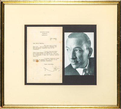 Lot 250 - A Noel Coward inscribed musical quotation, with an interesting typed letter signed