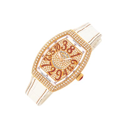 Lot 152 - Franck Muller Rose Gold, Diamond and Red Enamel Vanguard 'Crazy Hours' Wristwatch, Ref. 025