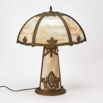 Lot 273 - Arts and Crafts Style Slag Glass and Gilt-Metal Lamp