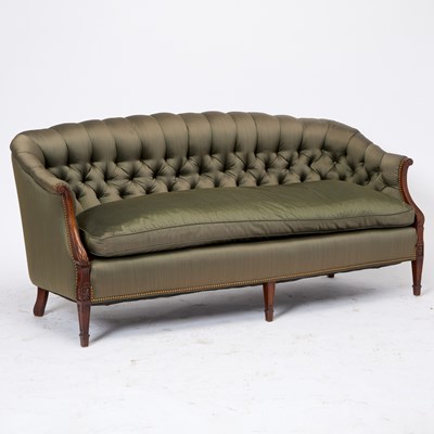 Lot 277 - George III Style Olive Green Tufted Mahogany Sofa