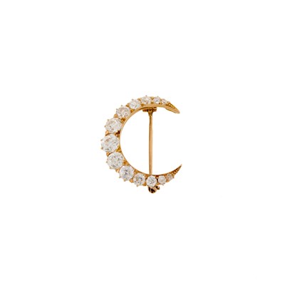 Lot 1049 - Rose Gold and Diamond Crescent Brooch