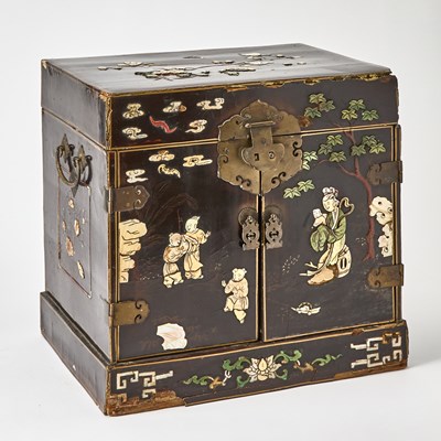 Lot 381 - A Chinese Inlaid Lacquered Wood Seal Chest
