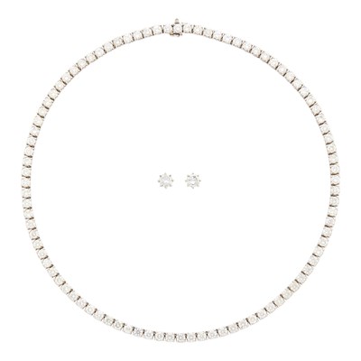 Lot 77 - White Gold and Diamond Necklace and Pair of Diamond Stud Earrings