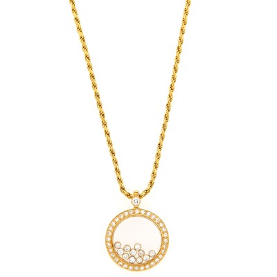 Lot 1041 - Gold and Diamond Circle Pendant with Chain Necklace