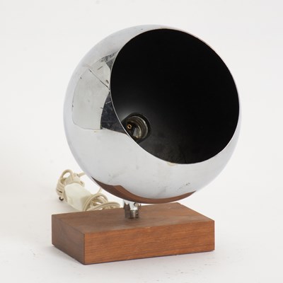 Lot 62 - Modern Chromed Metal and Wood "Eyeball" Table Lamp