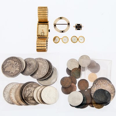 Lot 2022 - Group of Gold, White Gold, Gold-Filled, Metal and Gem-Set Jewelry and Group of United States and Foreign Silver and Clad Coins