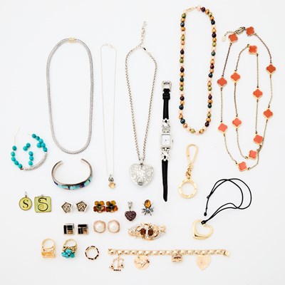 Lot 2023 - Tiffany & Co., Elsa Peretti Gold 'Open Heart' and Cord Pendant-Necklace, Group of Gold, Gold-Filled and Gem-Set Jewelry and Group of Silver and Costume Jewelry