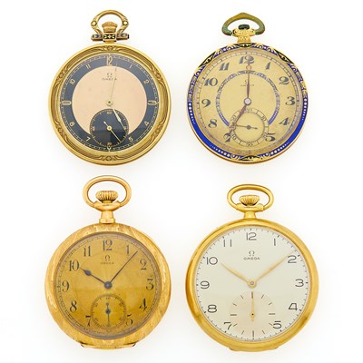 Lot 1356 - Group of Omega Gold Open Face Pocket Watches