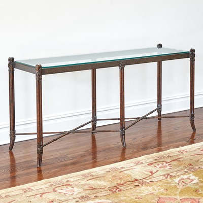 Lot 79 - Faux Bamboo Metal and Glass Console Table