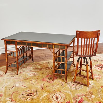 Lot 103 - Faux Bamboo and Lacquer Desk