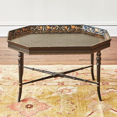 Lot 91 - Regency Style Lacquered Wood Tray on Faux Bamboo Stand