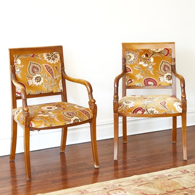 Lot 87 - Pair of Empire Style Velvet Upholstered Walnut Armchairs