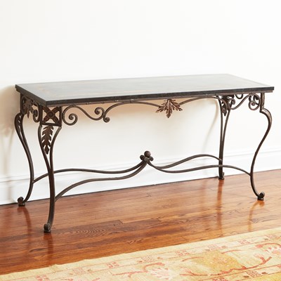 Lot 78 - Faux Marble Wood and Iron Console Table