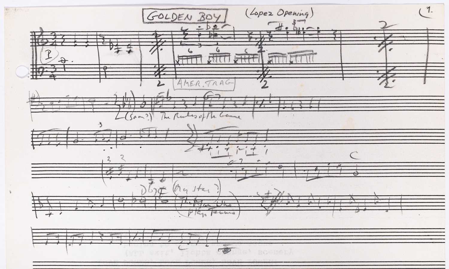 Lot 15 - Golden Boy materials, including an holograph musical manuscript, Sammy Davis Jr. photographs, programs, etc.