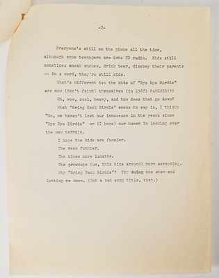 Lot 11 - A wide-ranging group of Bye Bye Birdie materials, with early programs, photographs and more