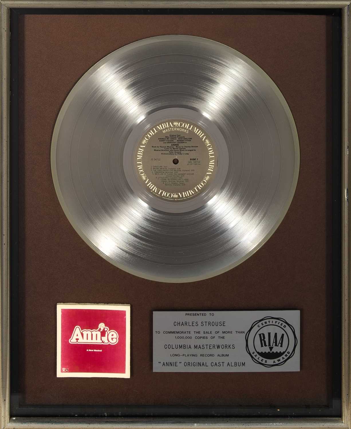 Lot 34 - A platinum record presented to Charles Strouse for Annie