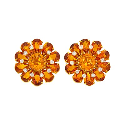 Lot 108 - Pair of Gold, Citrine and Diamond Earclips