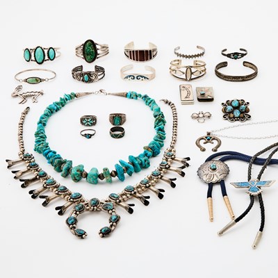 Lot 1365 - Group of Silver, Metal and Turquoise Jewelry