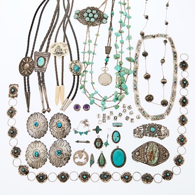 Lot 1366 - Group of Silver, Metal, Turquoise and Gem-Set Jewelry