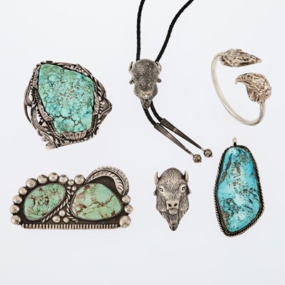 Lot 1368 - Group of Silver and Turquoise Jewelrly