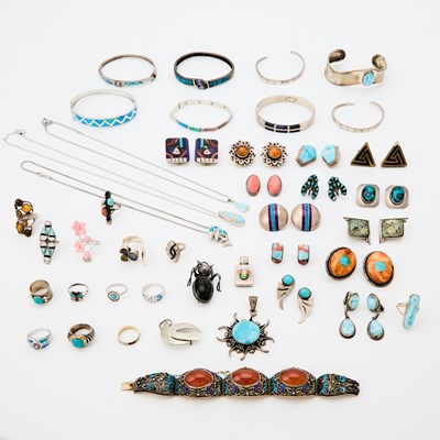 Lot 1373 - Group of Silver, Metal and Gem-Set Jewelry
