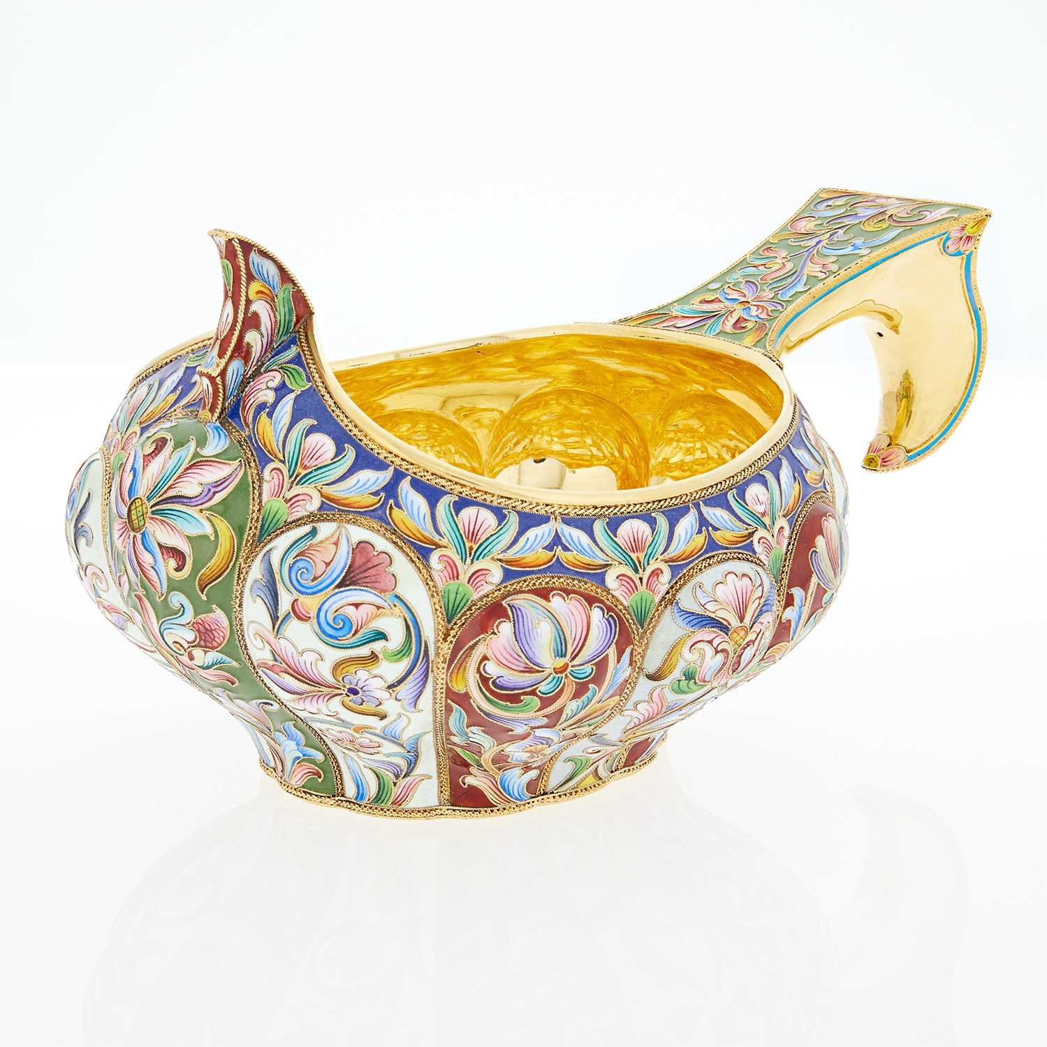 Lot 202 - Russian Silver-Gilt and Cloisonné Enamel Kovsh