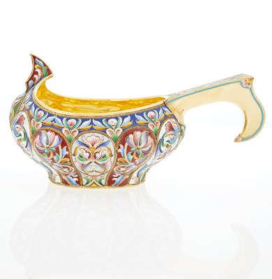 Lot 202 - Russian Silver-Gilt and Cloisonné Enamel Kovsh