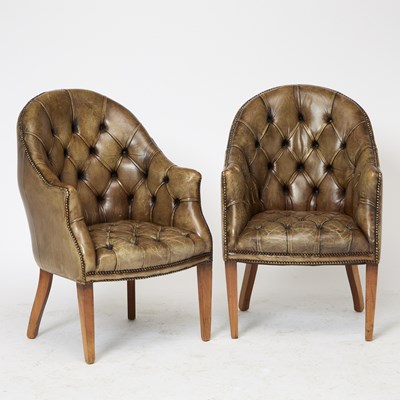 Lot 170 - Pair of Leather Upholstered Tub Chairs