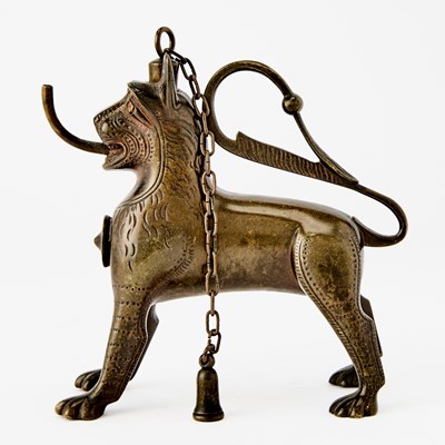 Lot 356 - An Indian Bronze Lion-Form Lamp