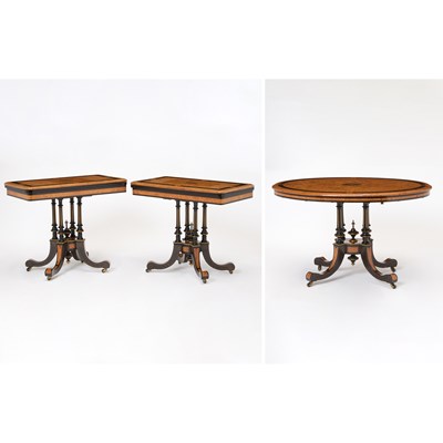 Lot 607 - Pair of Victorian Gilt-Bronze Mounted Amboyna and Ebonized Card Tables
