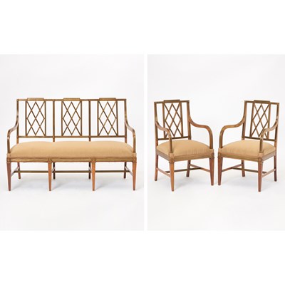 Lot 614 - Suite of Russian Neoclassical Brass-Inlaid Mahogany Furniture