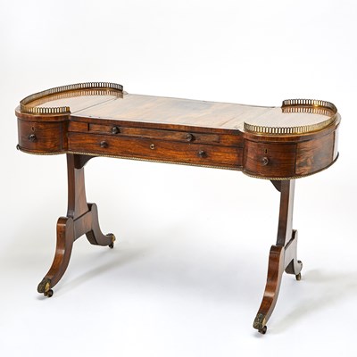 Lot 582 - Regency Brass-Mounted and Inlaid Rosewood Writing Table