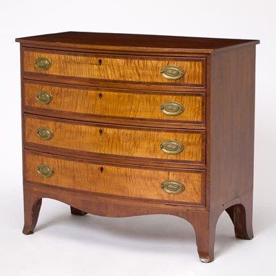 Lot 146 - Federal Mahogany and Tiger Maple Bowfront Chest of Drawers