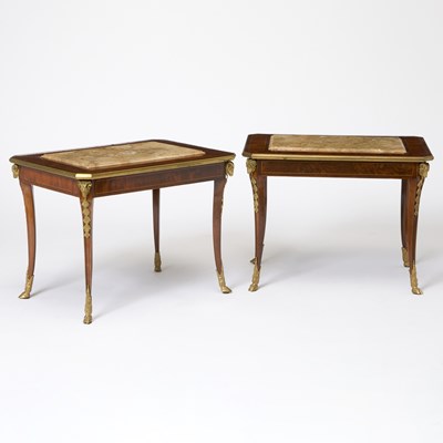 Lot 280 - Pair of French Marble Inset Inlaid Side Tables with Marble Insert