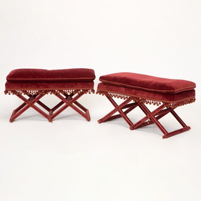 Lot 653 - Pair of French Red Velvet Upholstered Tabourets