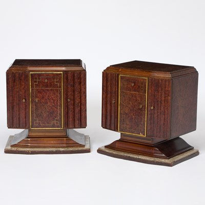 Lot 296 - Pair of Art Deco Walnut and Marble Side Cabinets