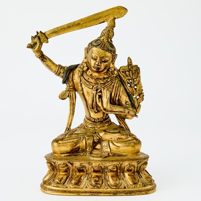 Lot 364 - A Sino-Tibetan Gilt Bronze Figure of Manjushri