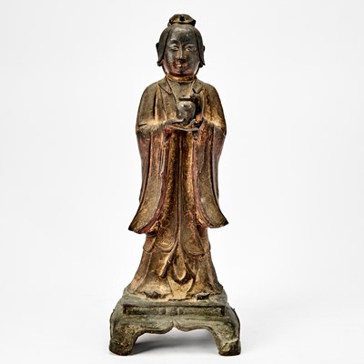Lot 44 - A Chinese Parcel Gilt Lacquered Bronze Figure