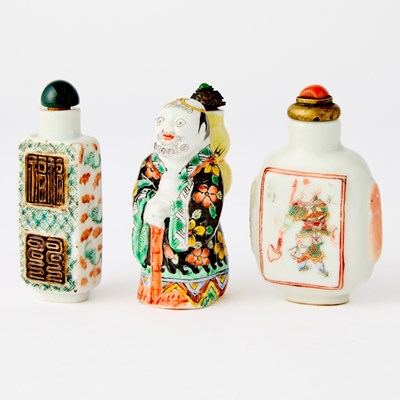 Lot 413 - Three Chinese Famille Rose Porcelain Snuff Bottles